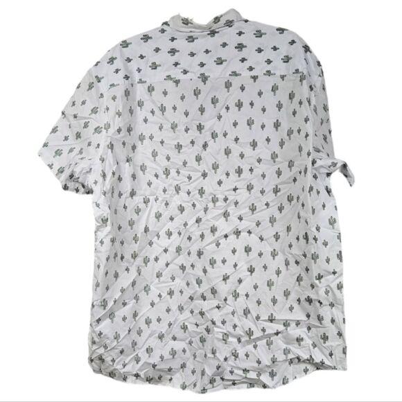 Big Men's 2XL Slim Fit White Short Sleeve Top Cactus Printed Button Down Shirt - Picture 11 of 12